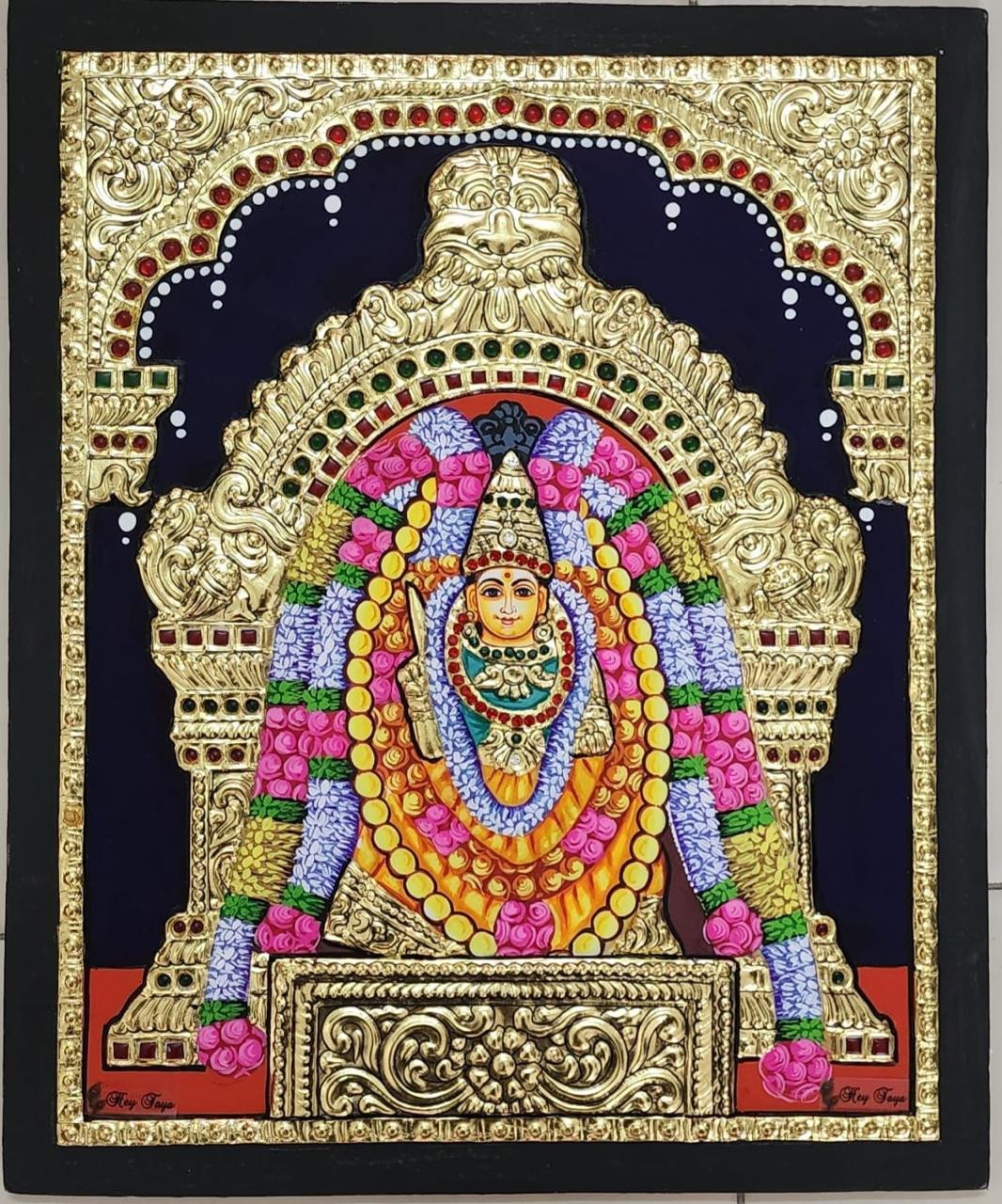 Handcrafted Goddess Meenakshi Tanjore Painting with Gold Foil Work – Traditional Sacred Wall Art