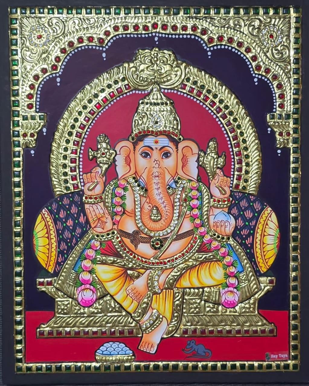 Handcrafted Lord Ganesha Tanjore Painting with Intricate Gold Foil Embellishments
