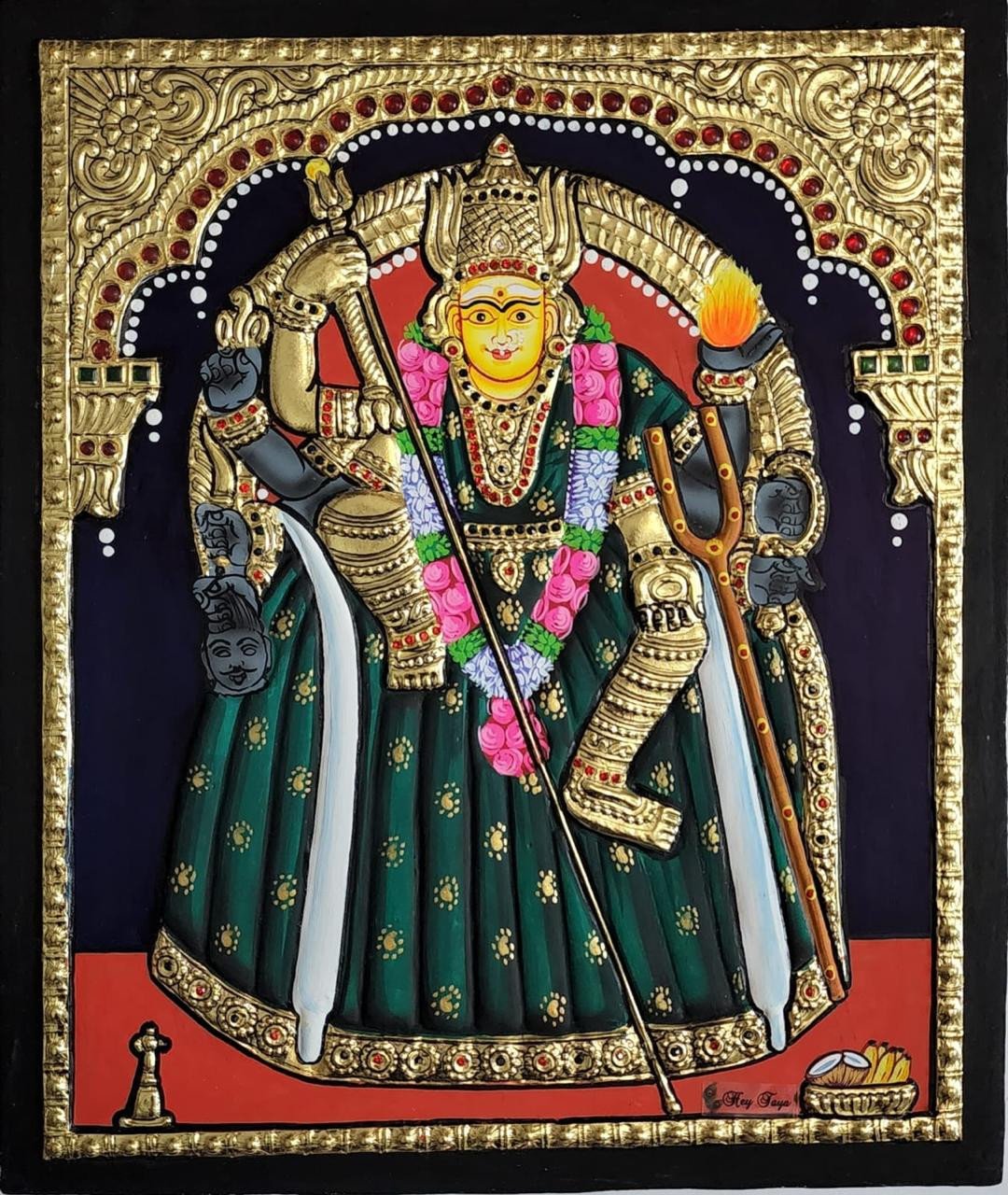 Handcrafted Goddess Angala Parameswari Tanjore Painting with Gold Foil Work – Traditional Divine Wall Art