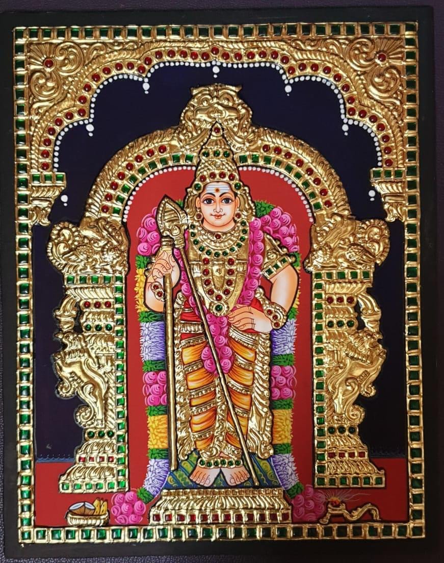 Lord Murugan Tanjore Painting – Traditional Handmade Gold Foil Divine Artwork