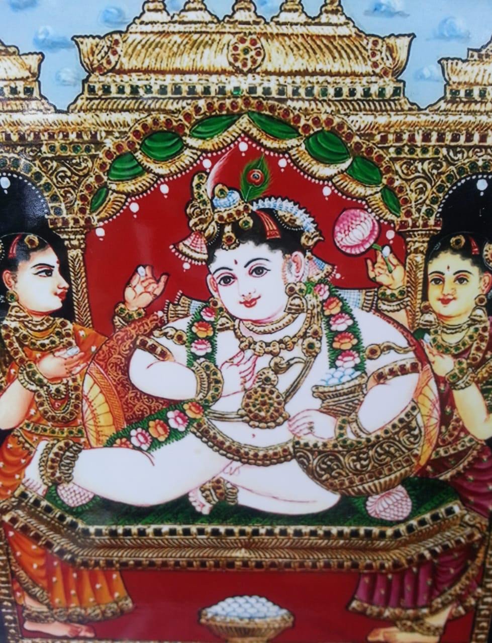Traditional Baby Krishna Tanjore Painting – Handcrafted Divine Artwork
