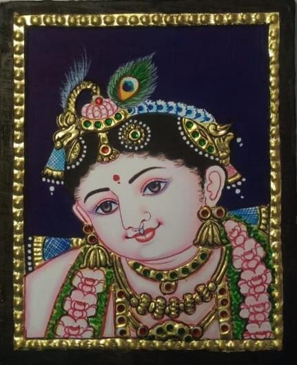 Handcrafted Baby Krishna Tanjore Painting with Traditional Gold Foil Work