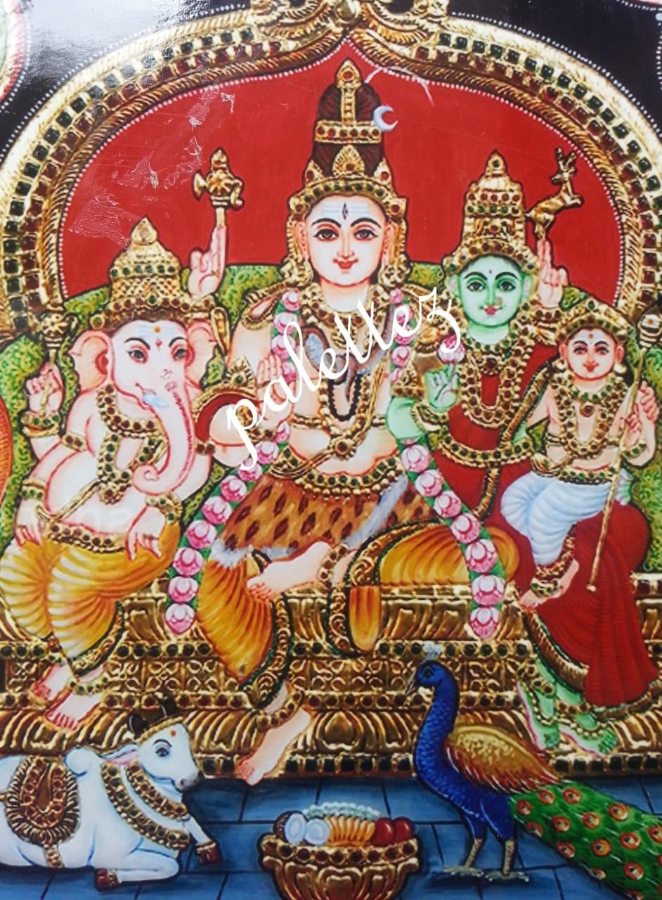 Handcrafted Shiva Parivar Tanjore Painting with Traditional Gold Foil Work