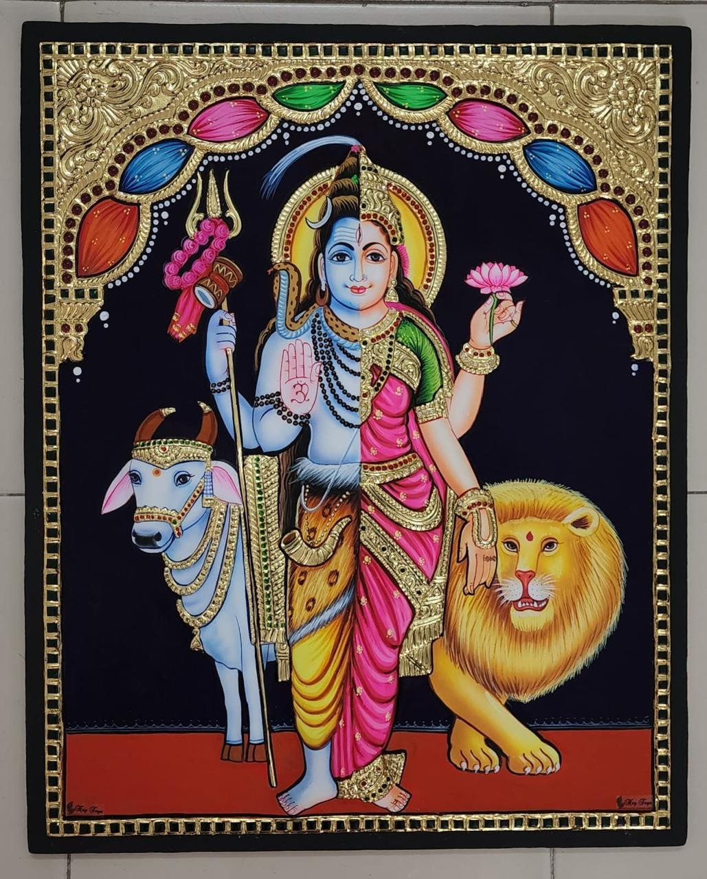 Handcrafted Ardhanarishvara Tanjore Painting with Traditional Gold Foil Embellishments
