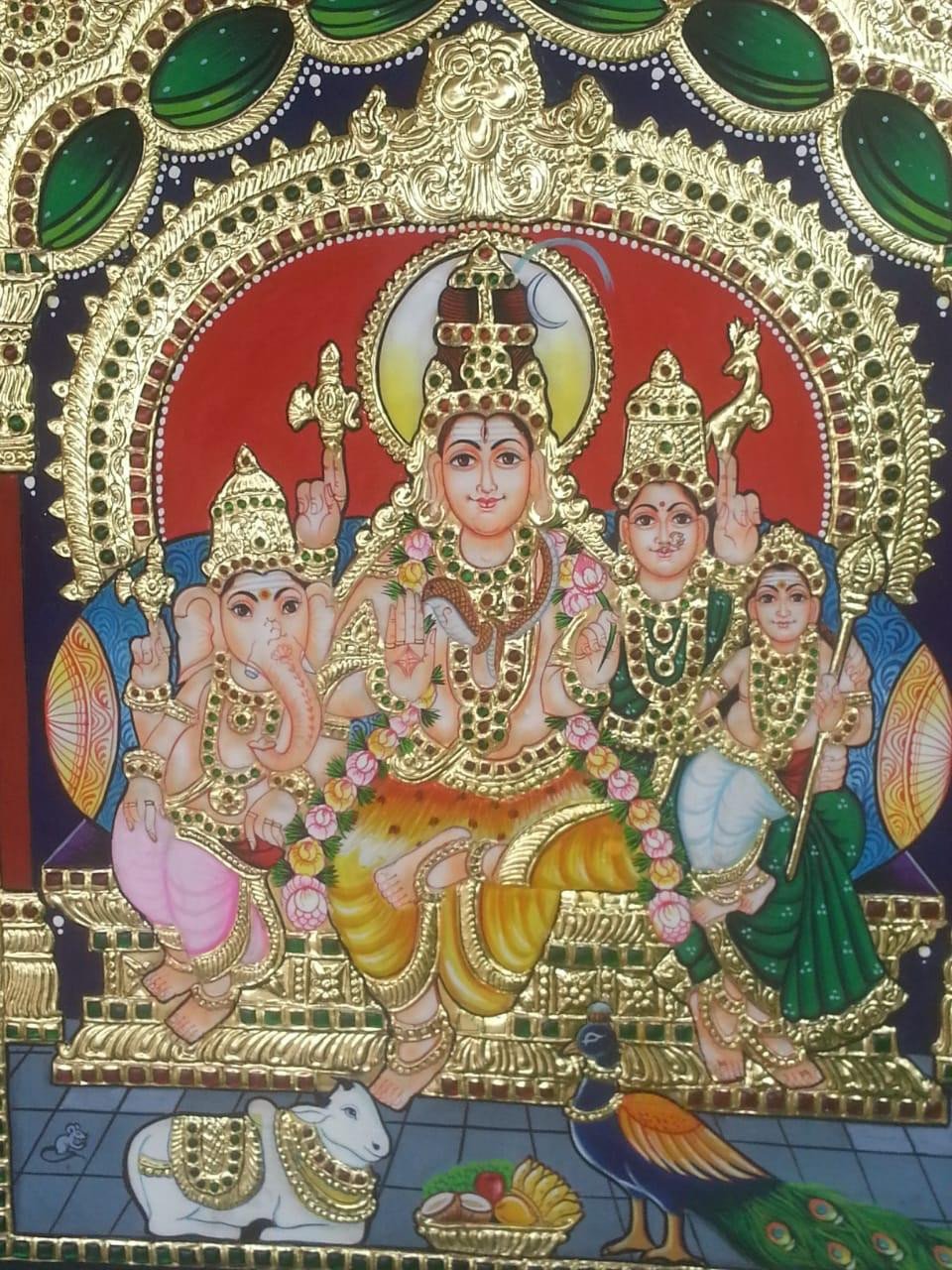 Handcrafted Shiva Parivar Tanjore Painting with Traditional Gold Foil Embellishments