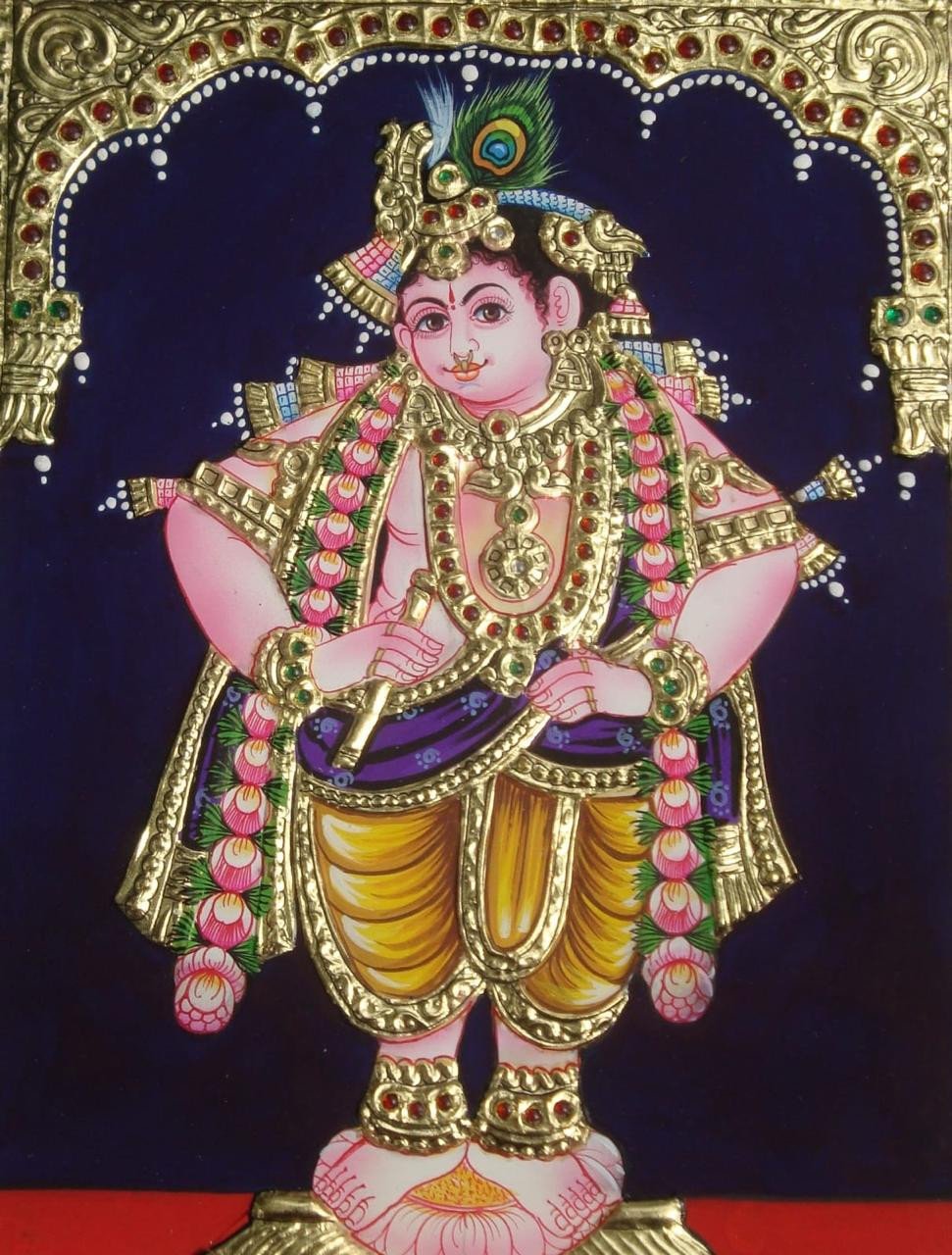 Handcrafted Standing Bala Krishna Tanjore Painting with Traditional Gold Foil Art