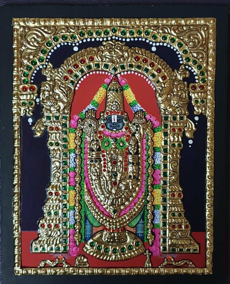 Handcrafted Lord Venkateswara Tanjore Painting with Traditional Gold Foil Work