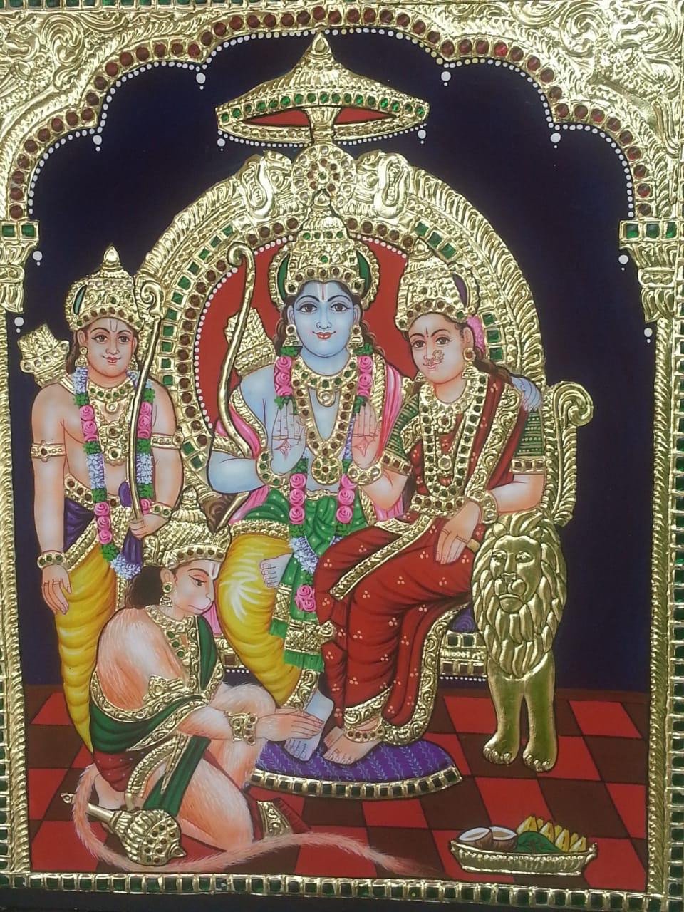Handcrafted Rama Darbar Tanjore Painting with Gold Foil Embellishments