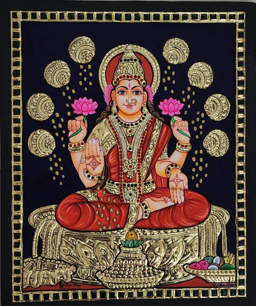 Handcrafted Goddess Lakshmi Tanjore Painting with Traditional Gold Foil Art