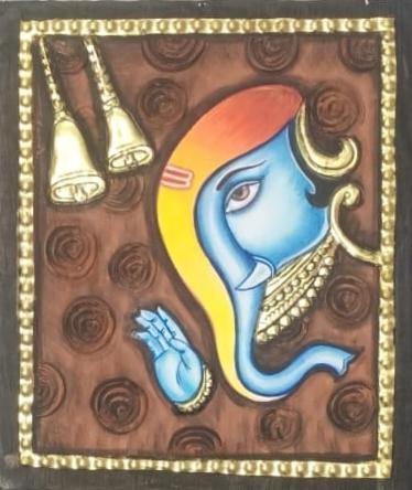 Handcrafted Lord Ganesha Modern Tanjore Painting with Gold Foil Work