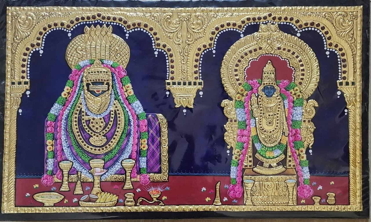 Tirupati Balaji and Padmavathi Devi Tanjore Painti