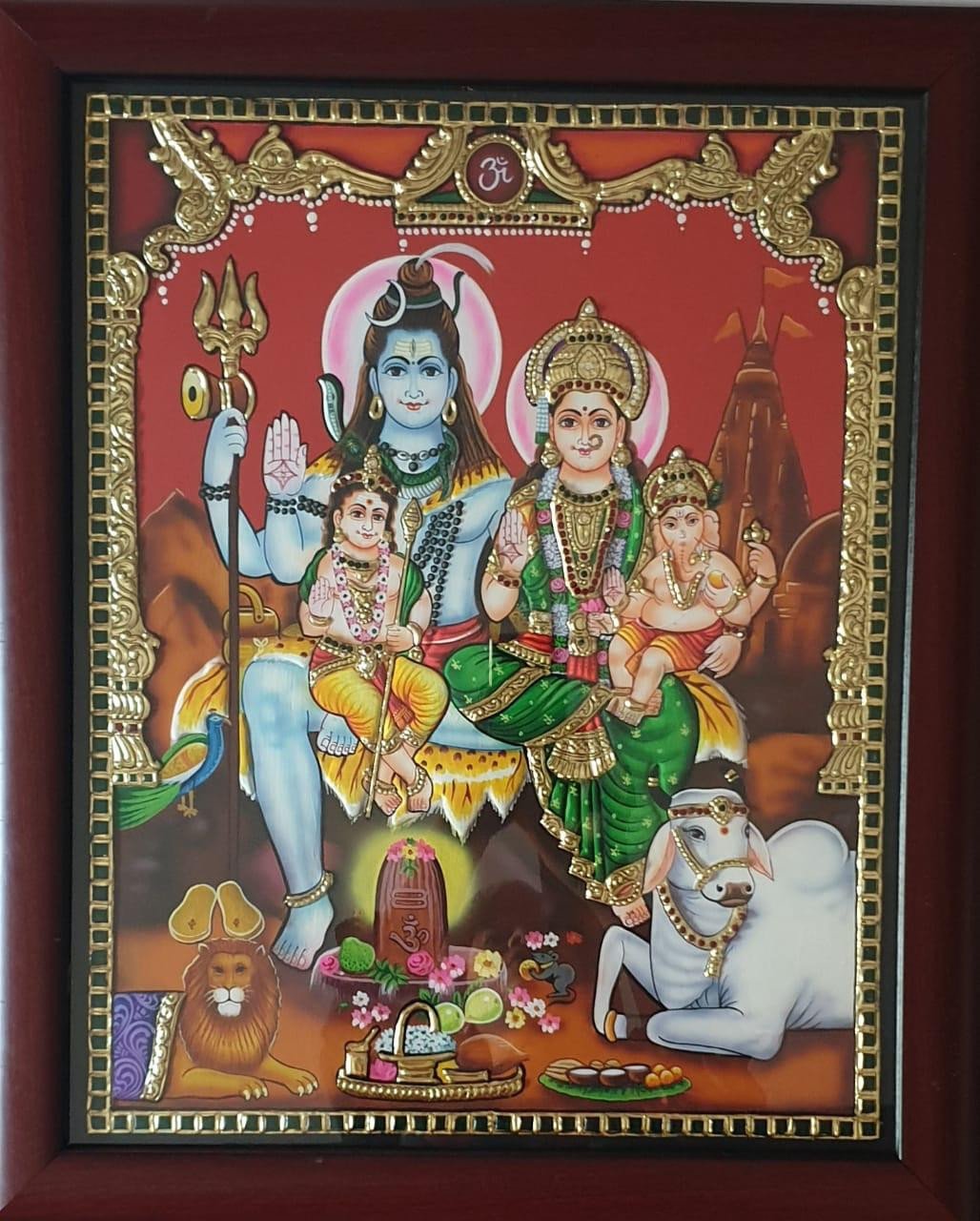 Shiva Parivar Tanjore Painting – Divine Family Gold Foil Handmade Artwork